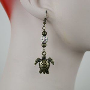 Handmade Brasstone Sea Turtle Dangle Earrings